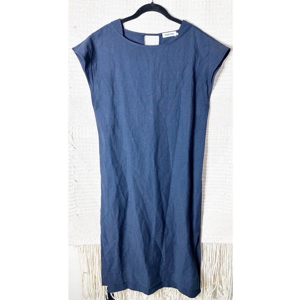 TAYLOR STITCH navy blue Loma linen midi dress M - Picture 1 of 11